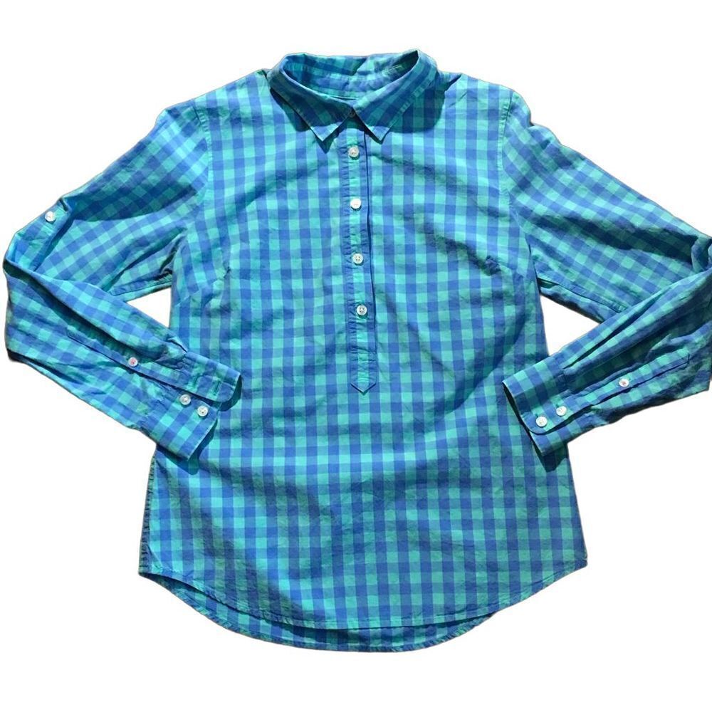 Vineyard Vines SZ 4 blue plaid checked woman’s blouse long sleeve
